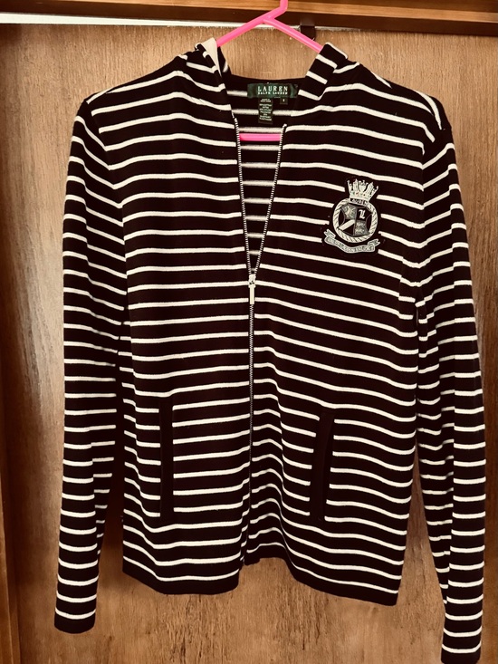 Ralph Lauren Jackets & Blazers - Ralph Lauren Black and White Striped Zip Hoodie Jacket
